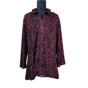 Yushi Women’s Red Black Lightweight Full Zip Collared Jacket Size L